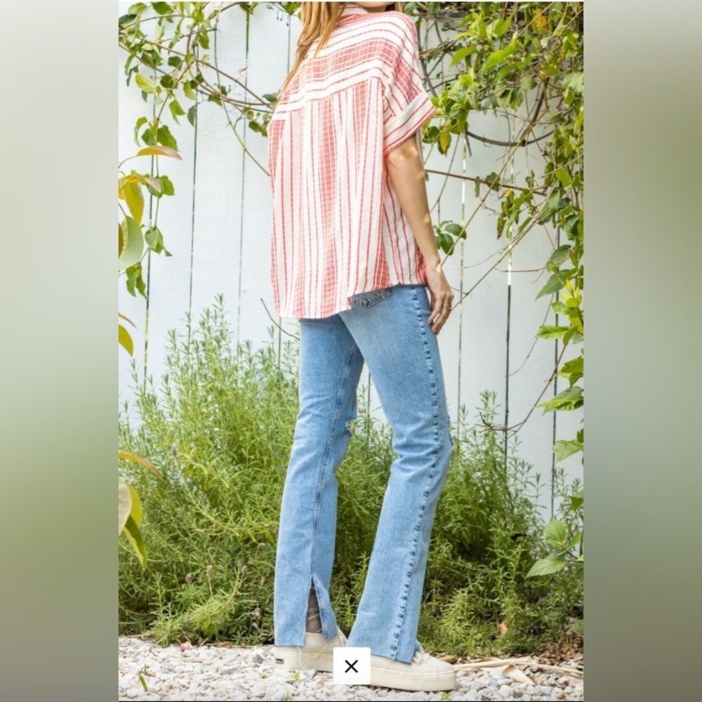 VICI En Créme Tay Striped Top in Cream Red - Picture 4 of 11